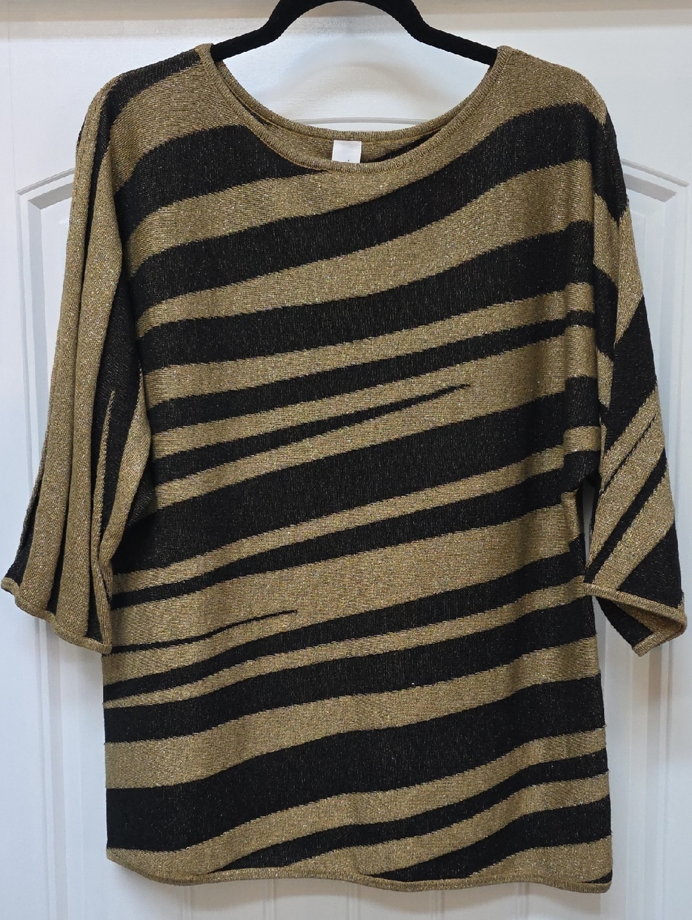 Jones New York Black & Gold Metallic Stripe Sweater - Sz M